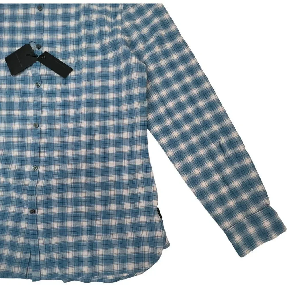 New John Varvatos Men US XL Blue White Plaid Shirt Long Sleeve Button Down - Picture 7 of 13